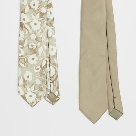 NEW H&M Men's 2-pack Satin Ties Light khaki green/floral - Picture 1 of 3